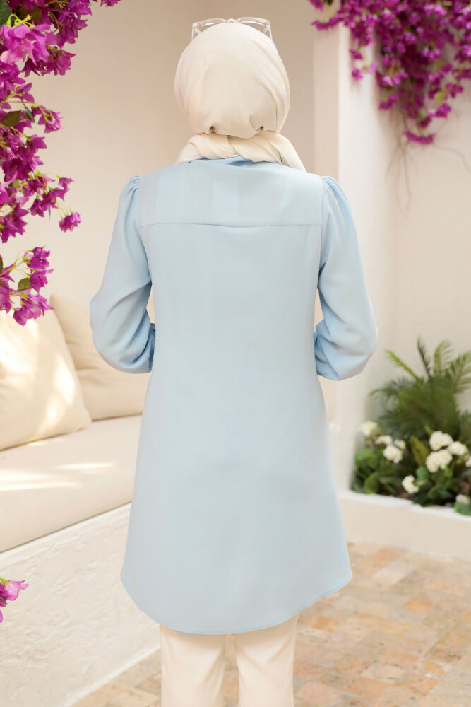 Neva Style - Bağlamalı Buz Mavisi Tesettür Tunik 5691BZM - 4