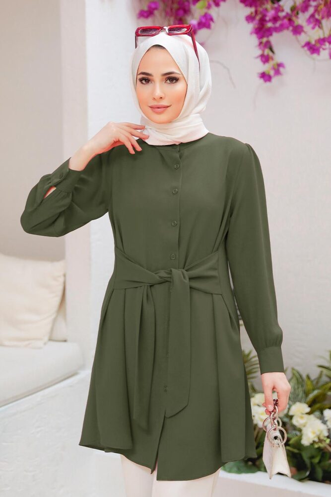  Bağlamalı Haki Tesettür Tunik 5691HK - 1