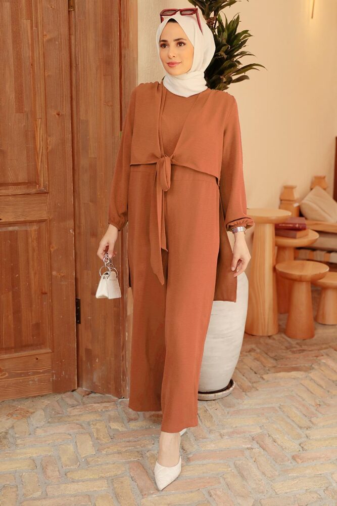  Bağlamalı Kiremit Tesettür Tulum 5714KRMT - 1