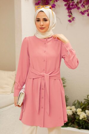 Neva Style - Bağlamalı Pudra Tesettür Tunik 5691PD - 1