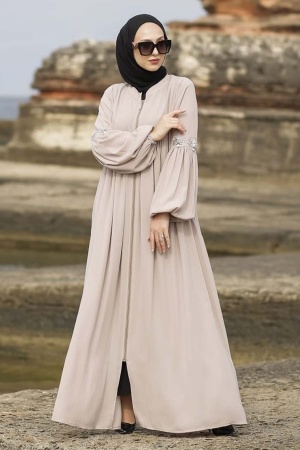 Neva Style - Balon Kol Bej Tesettür Ferace 3306BEJ - 1