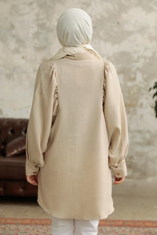 Neva Style - Balon Kol Bej Tesettür Tunik 1136BEJ - 4
