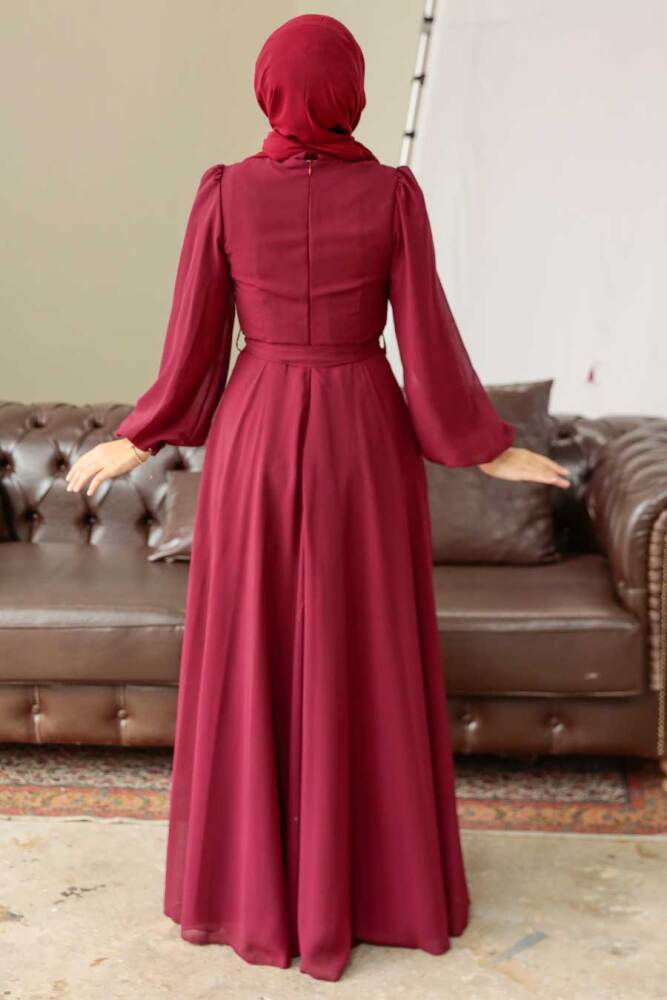 Neva Style - Balon Kol Borrdo Tesettür Elbise 5796BR - 5