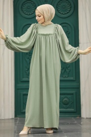 Neva Style - Balon Kol Çağla Yeşili Tesettür Elbise 5887CY - Thumbnail