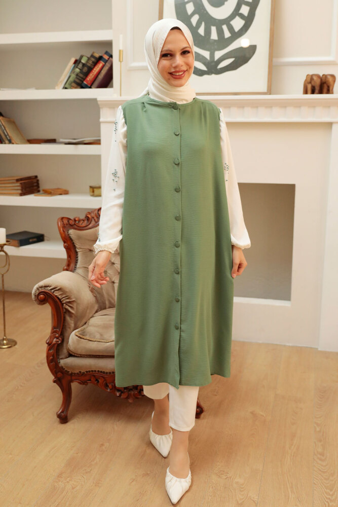 Neva Style - Balon Kol Çağla Yeşili Tesettür Tunik 5693CY - 1