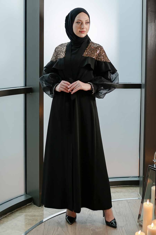  Balon Kol Gold Tesettür Abaya 3467GOLD - 1