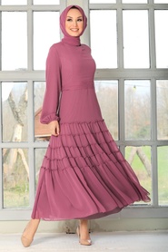 Neva Style - Balon Kol Gül Kurusu Tesettür Elbise 27001GK - Thumbnail