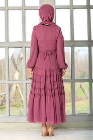 Neva Style - Balon Kol Gül Kurusu Tesettür Elbise 27001GK - Thumbnail