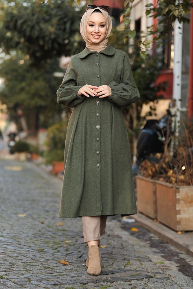 Neva Style - Balon Kol Haki Tesettür Kap 5592HK - 1