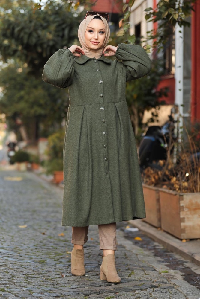 Neva Style - Balon Kol Haki Tesettür Kap 5592HK - 2