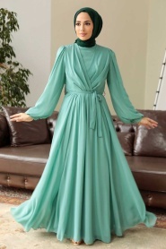 Neva Style - Balon Kol Mint Tesettür Elbise 5796MINT - Thumbnail