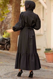 Neva Style - Balon Kol Siyah Tesettür Elbise 2267S - Thumbnail