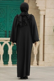 Neva Style - Balon Kol Siyah Tesettür Elbise 5887S - Thumbnail