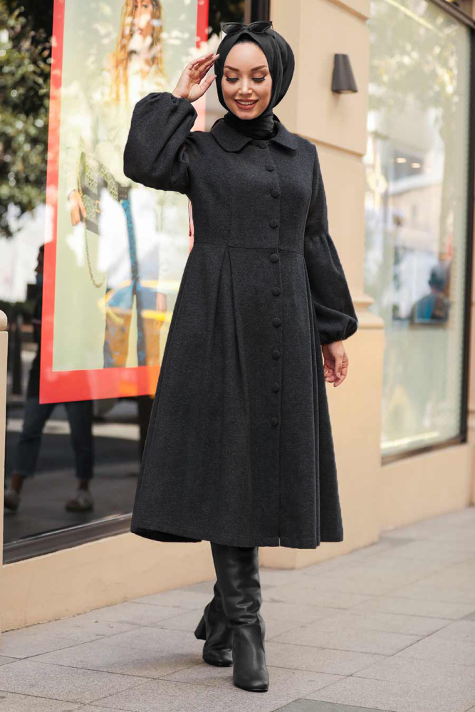 Neva Style - Balon Kol Siyah Tesettür Kap 5592S - 1