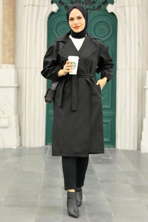 Neva Style - Balon Kol Siyah Tesettür Kap 5829S - 1