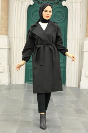 Neva Style - Balon Kol Siyah Tesettür Kap 5829S - 4