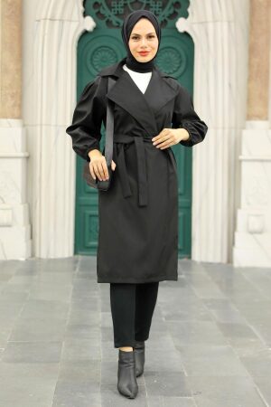 Neva Style - Balon Kol Siyah Tesettür Kap 5829S - 2