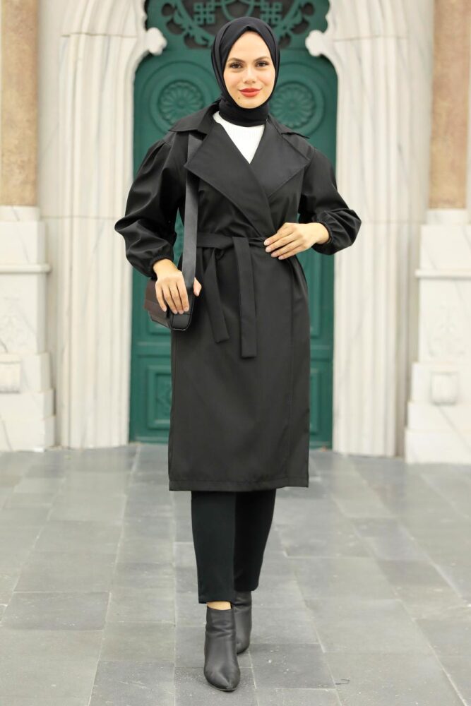 Neva Style - Balon Kol Siyah Tesettür Kap 5829S - 2