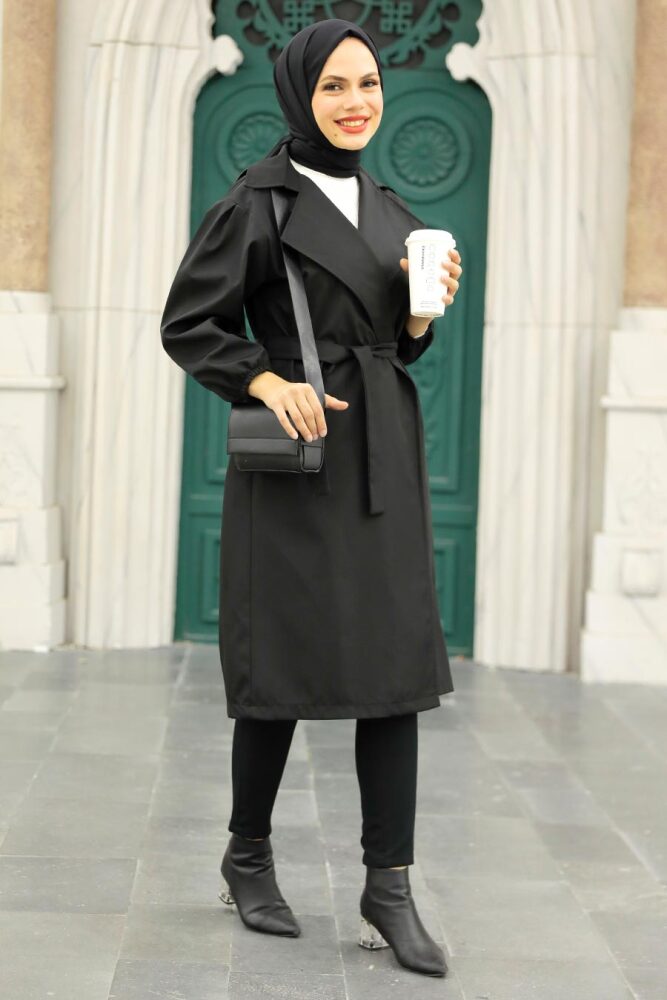 Neva Style - Balon Kol Siyah Tesettür Kap 5829S - 3