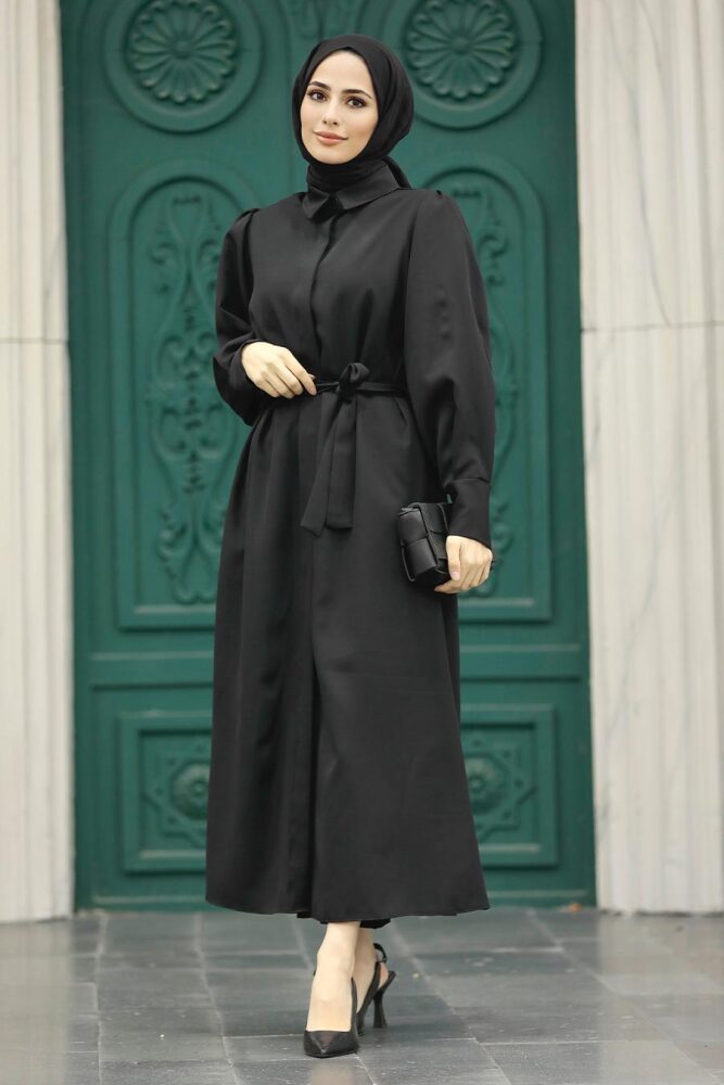 Neva Style - Balon Kol Siyah Tesettür Kap 5885S - 1
