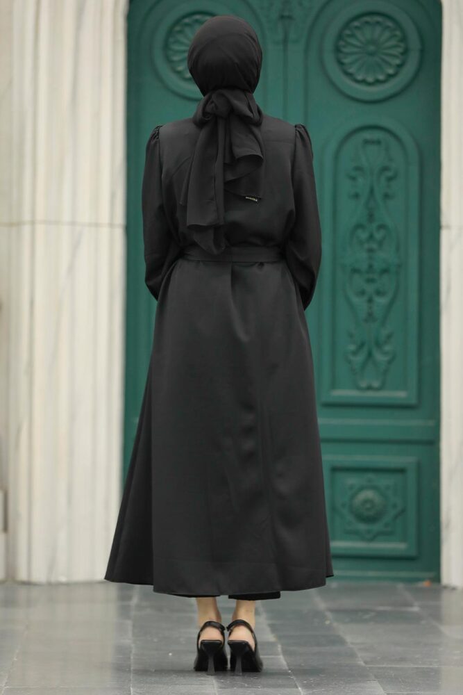 Neva Style - Balon Kol Siyah Tesettür Kap 5885S - 4