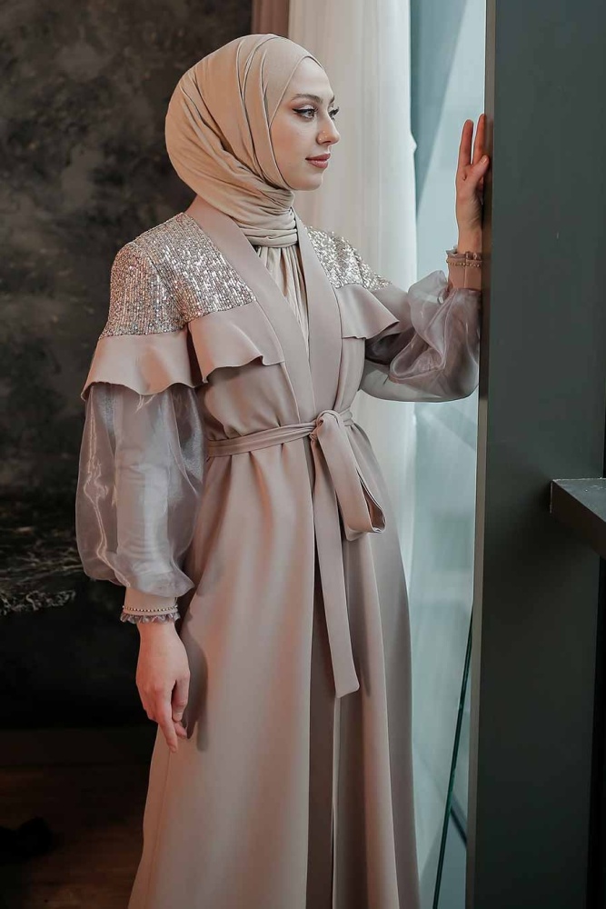  Balon Kol Vizon Tesettür Abaya 3467V - 1