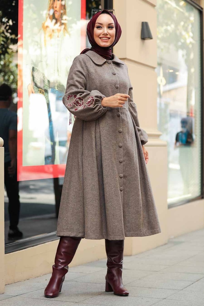 Neva Style - Balon Kol Vizon Tesettür Kap 9078V - 1