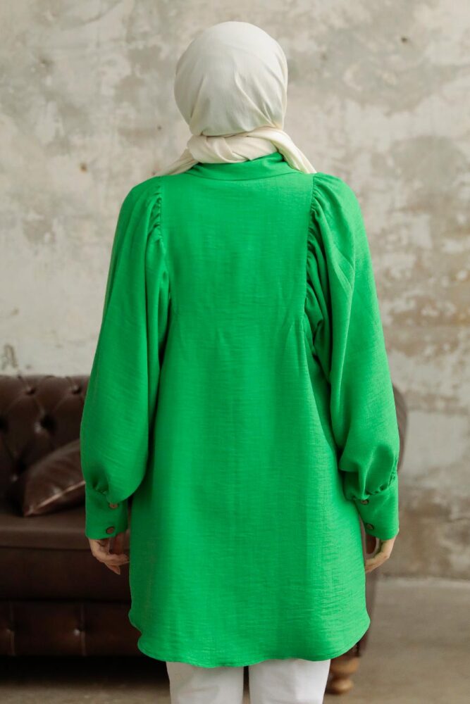 Neva Style - Balon Kol Yeşil Tesettür Tunik 1136Y - 2
