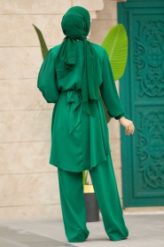 Neva Style - Balon Kol Zümrüt Yeşili Tesettür İkili Takım 5923ZY - Thumbnail