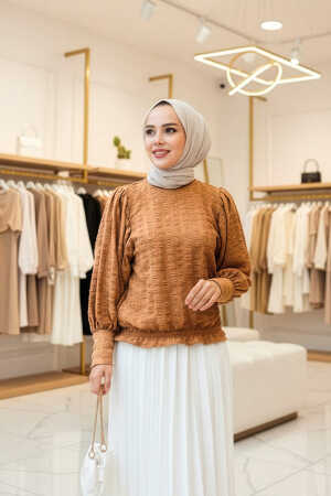 Neva Style -Balon Kollu Camel Tesettür Bluz 24271C - NEVA STYLE
