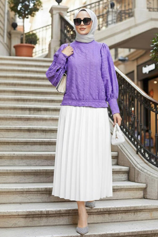 Balon Kollu Lila Tesettür Bluz 24271LILA - NEVA STYLE