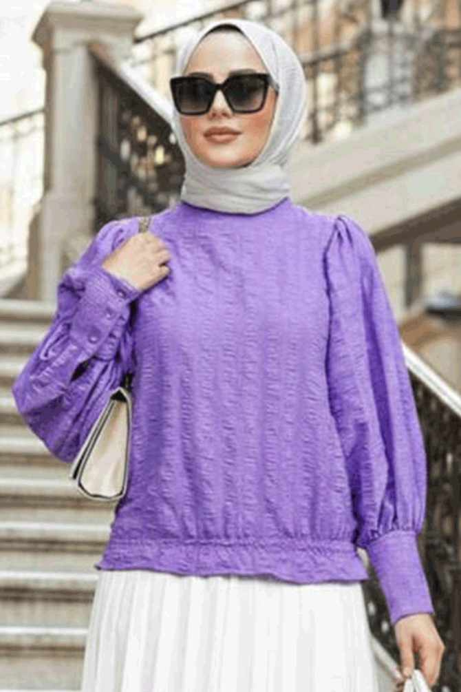 Balon Kollu Lila Tesettür Bluz 24271LILA - NEVA STYLE