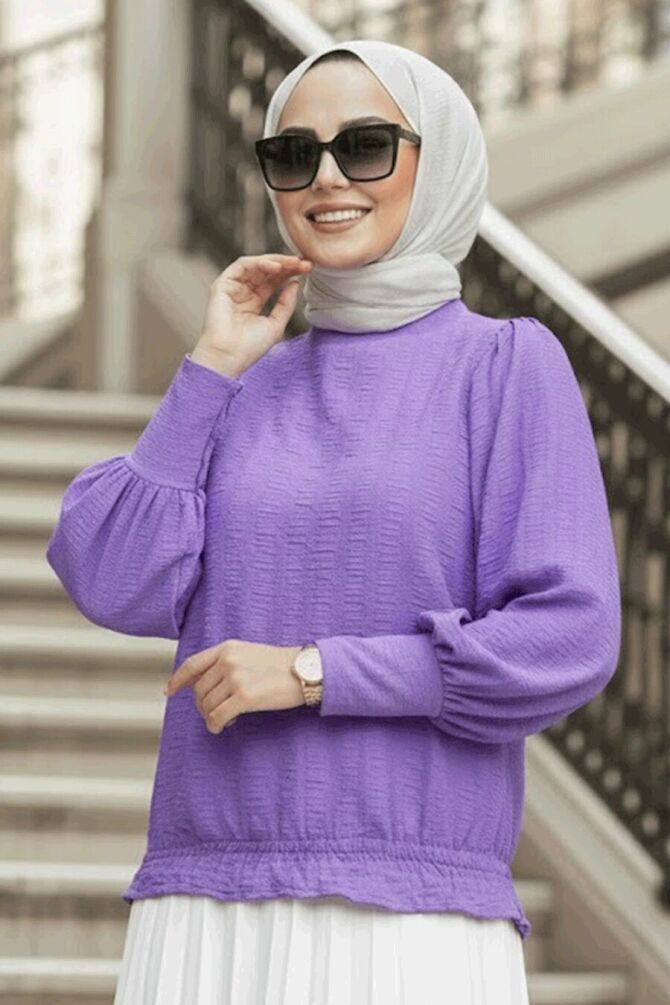 Balon Kollu Lila Tesettür Bluz 24271LILA - NEVA STYLE