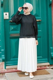 Neva Style -Balon Kollu Siyah Tesettür Bluz 24271S - Thumbnail