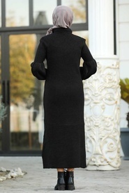 Neva Style - Balon Kollu Siyah Tesettür Elbise 42411S - Thumbnail