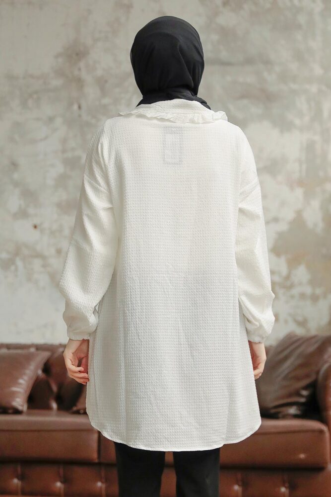 Neva Style - Bebe Yaka Beyaz Tesettür Gömlek 1114B - 4