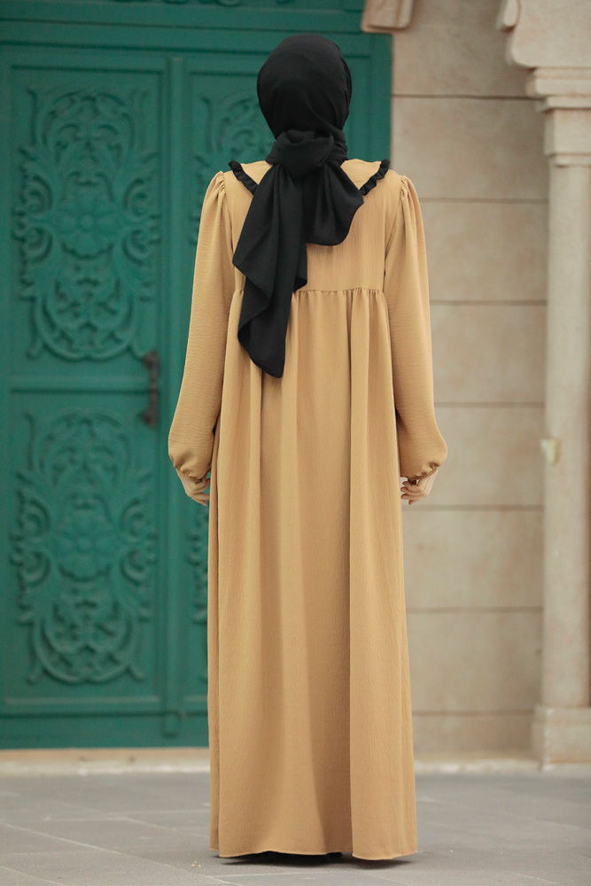 Neva Style - Bebe Yaka Bisküvi Tesettür Poplin Elbise 57344BS - 4