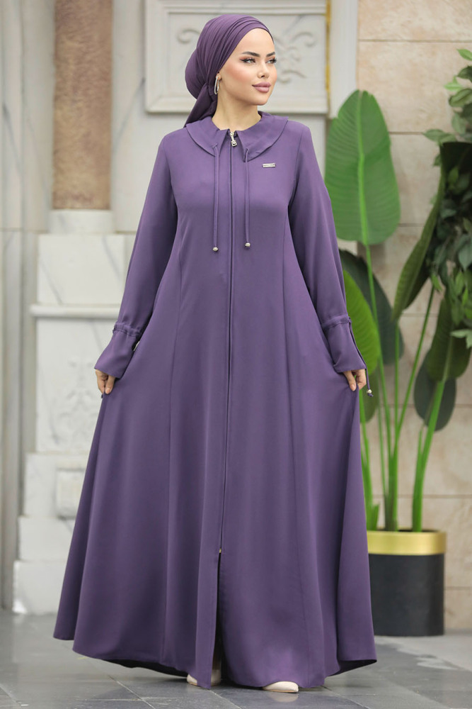 Neva Style - Bebe Yaka Lila Tesettür Ferace 20021LILA - 2