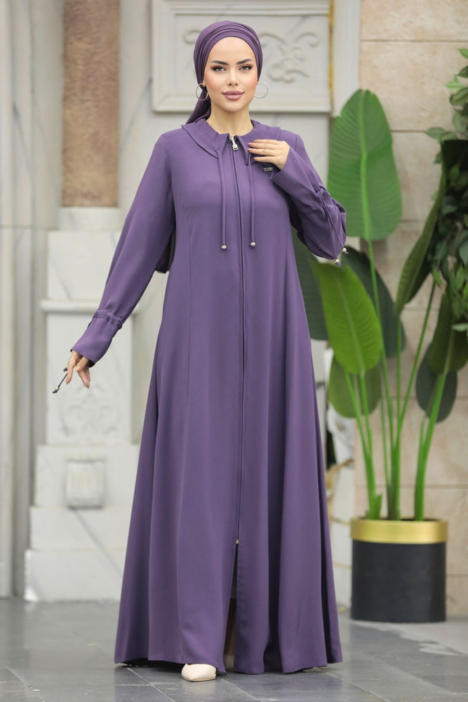 Neva Style - Bebe Yaka Lila Tesettür Ferace 20021LILA - 3