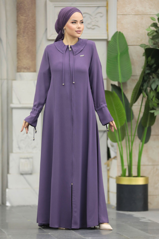 Neva Style - Bebe Yaka Lila Tesettür Ferace 20021LILA - 4