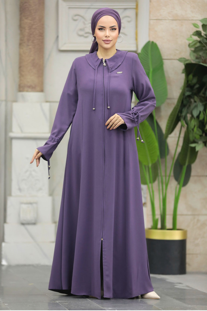 Neva Style - Bebe Yaka Lila Tesettür Ferace 20021LILA - 5