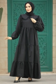 Neva Style - Bebe Yaka Siyah Tesettür Poplin Elbise 57343S - Thumbnail
