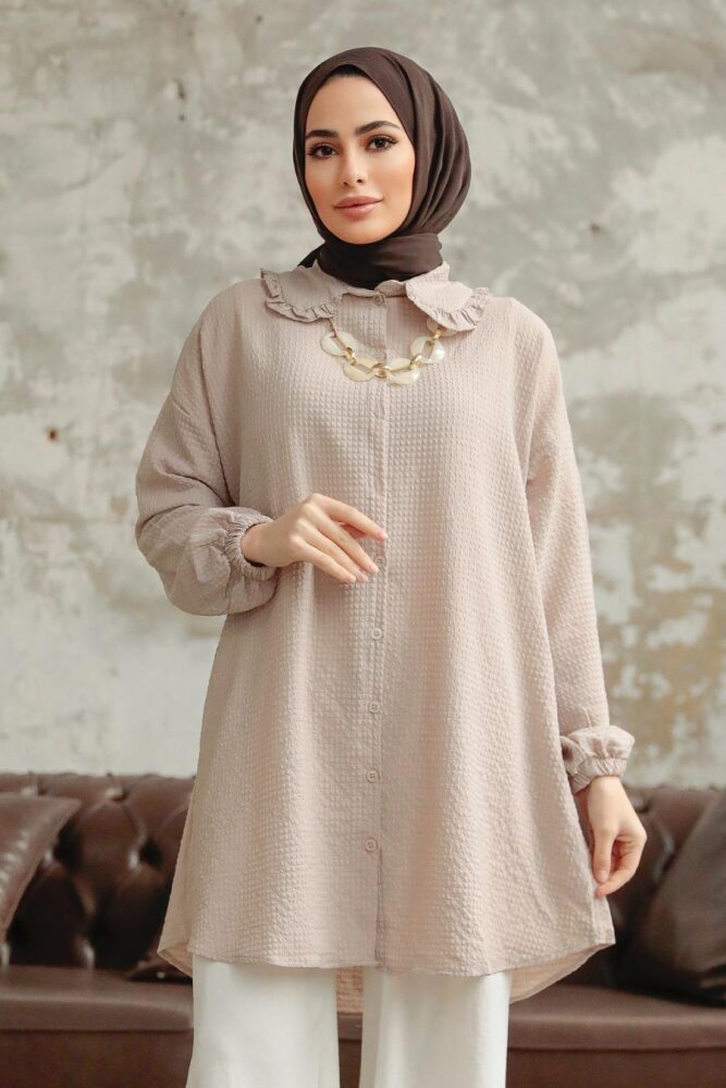 Neva Style - Bebe Yaka Vizon Tesettür Gömlek 1114V - NEVA STYLE