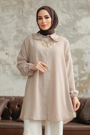 Neva Style - Bebe Yaka Vizon Tesettür Gömlek 1114V - 1