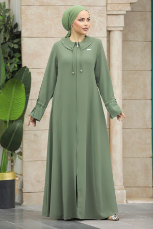 Neva Style - Bebe Yaka Yeşil Tesettür Ferace 20021Y - 3