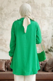 Neva Style - Bebe Yaka Yeşil Tesettür Gömlek 1114Y - Thumbnail