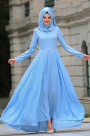 Neva Style - Bebek Mavisi Tesettür Elbise 40740BM - Thumbnail