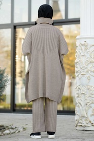 Neva Style - Beige Dual Suit Dress 1280BEJ - Thumbnail