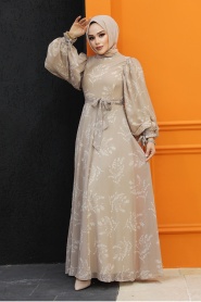 Neva Style - Beige High Quality Dress 33072BEJ - Thumbnail