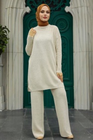 Neva Style - Beige High Quality Knitwear Dual Suit 3413BEJ - Thumbnail